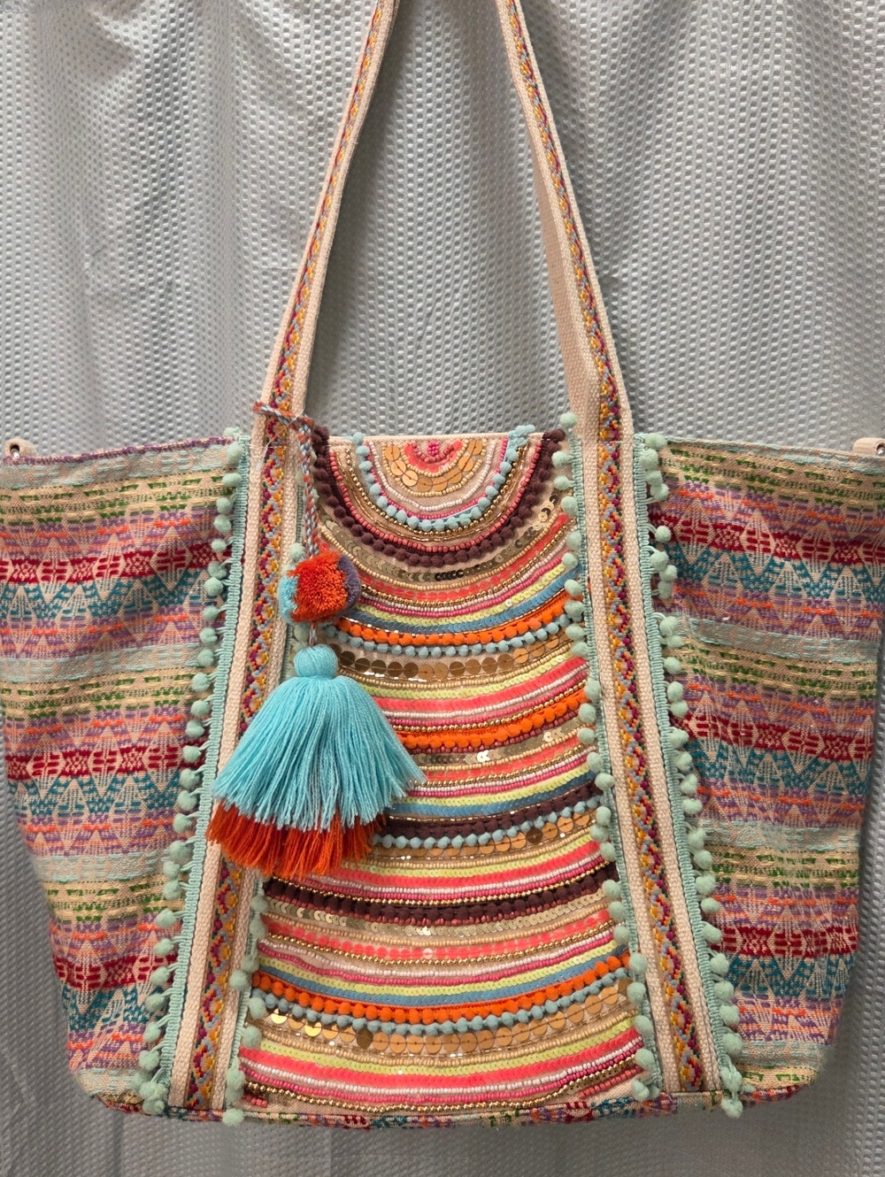 Large Colorful Boho Tassel Tote Bag